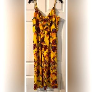 Notations Bright Yellow Exotic Floral Spaghettistrap Romper Size M